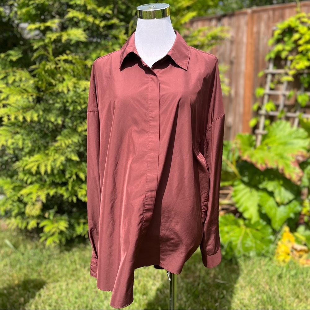 EXPRESS Burgundy Boyfriend Portofino Shirt Women's Size XL Oversized Lagenlook
